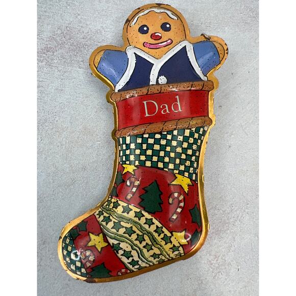 1999 Hallmark Dad/ Pressed Tin‎ Gingerbread Man in Stocking - Picture 1 of 6
